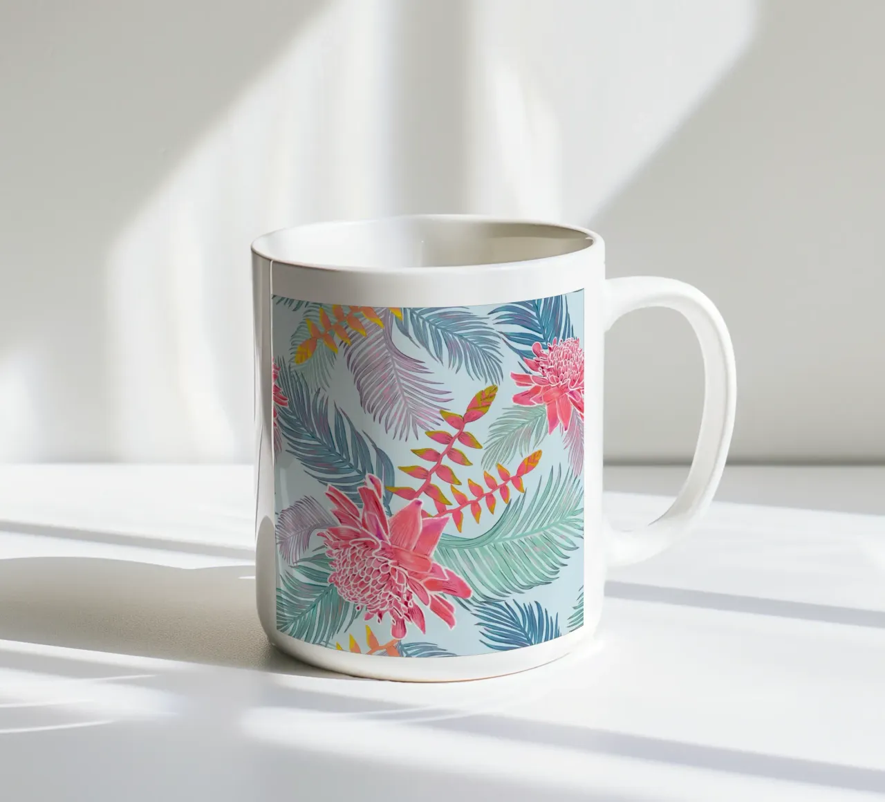 Fiori di zenzero e foglie di palma tazza in ceramica da gulsengunel
