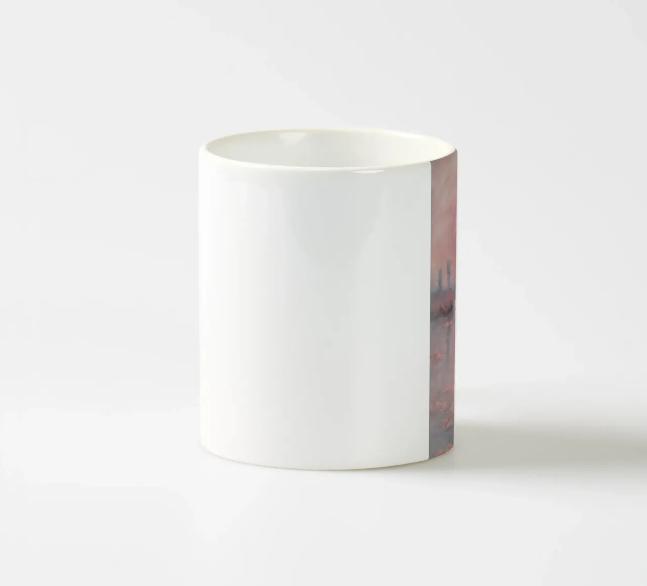 sunset over the water with trees and bushes surrounding it ceramic mug by SMG Store