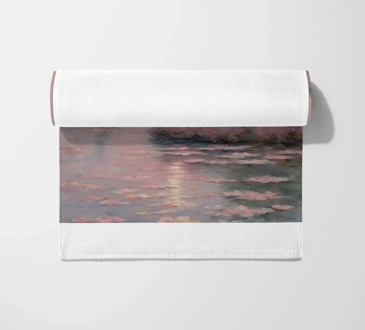 sunset over the water with trees and bushes surrounding it beach towel by SMG Store