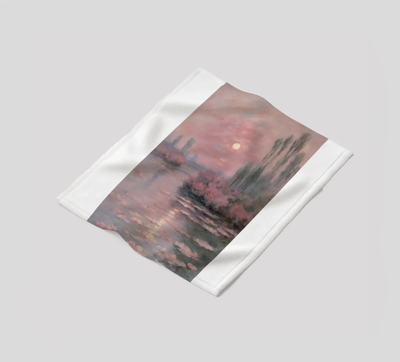 sunset over the water with trees and bushes surrounding it fleece blanket by SMG Store