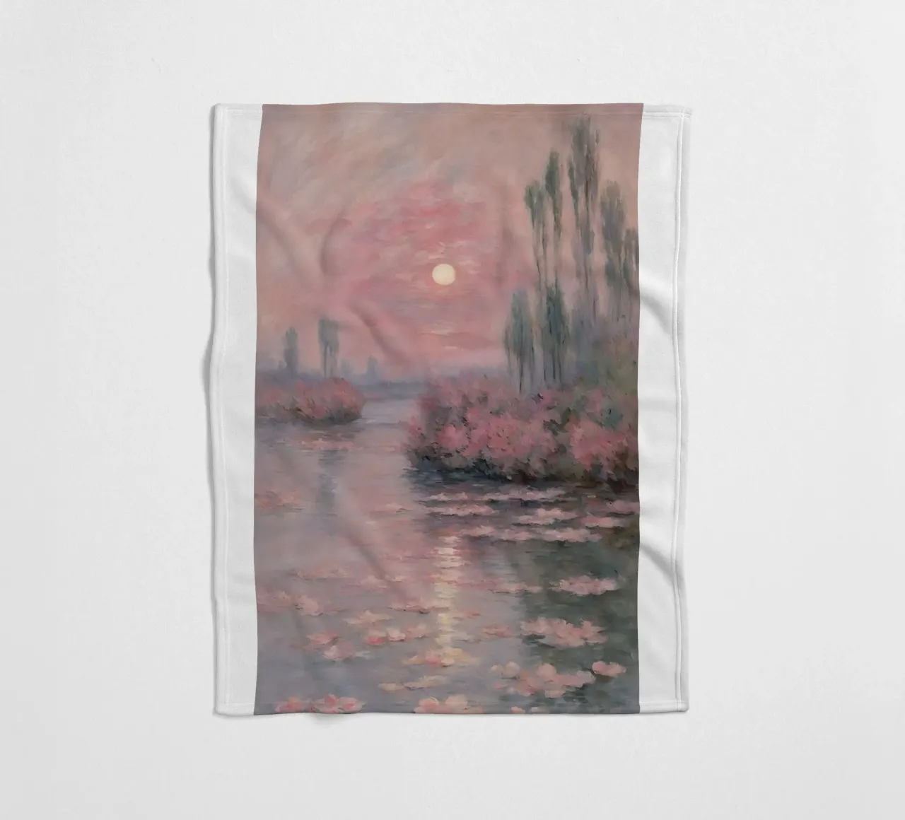 sunset over the water with trees and bushes surrounding it fleece blanket by SMG Store