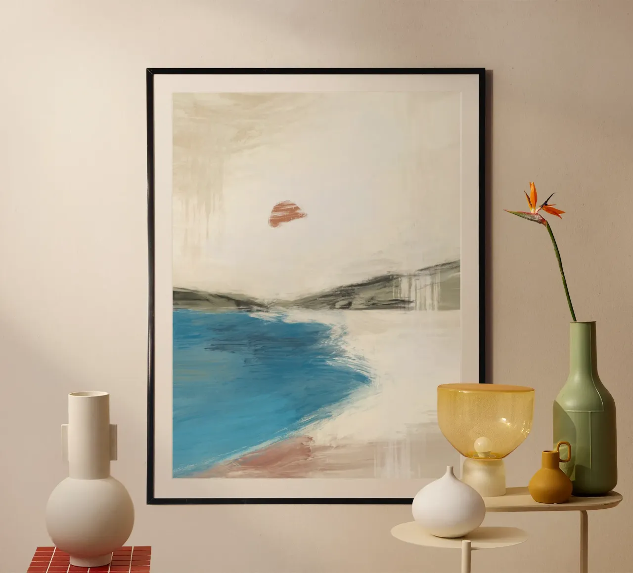 Spiaggia pittorica poster con telaio in alluminio da Little Dean