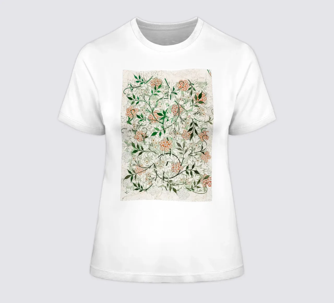 William Morris White Jasmine Pattern Botanical women's fitted t-shirt by Jam Poster