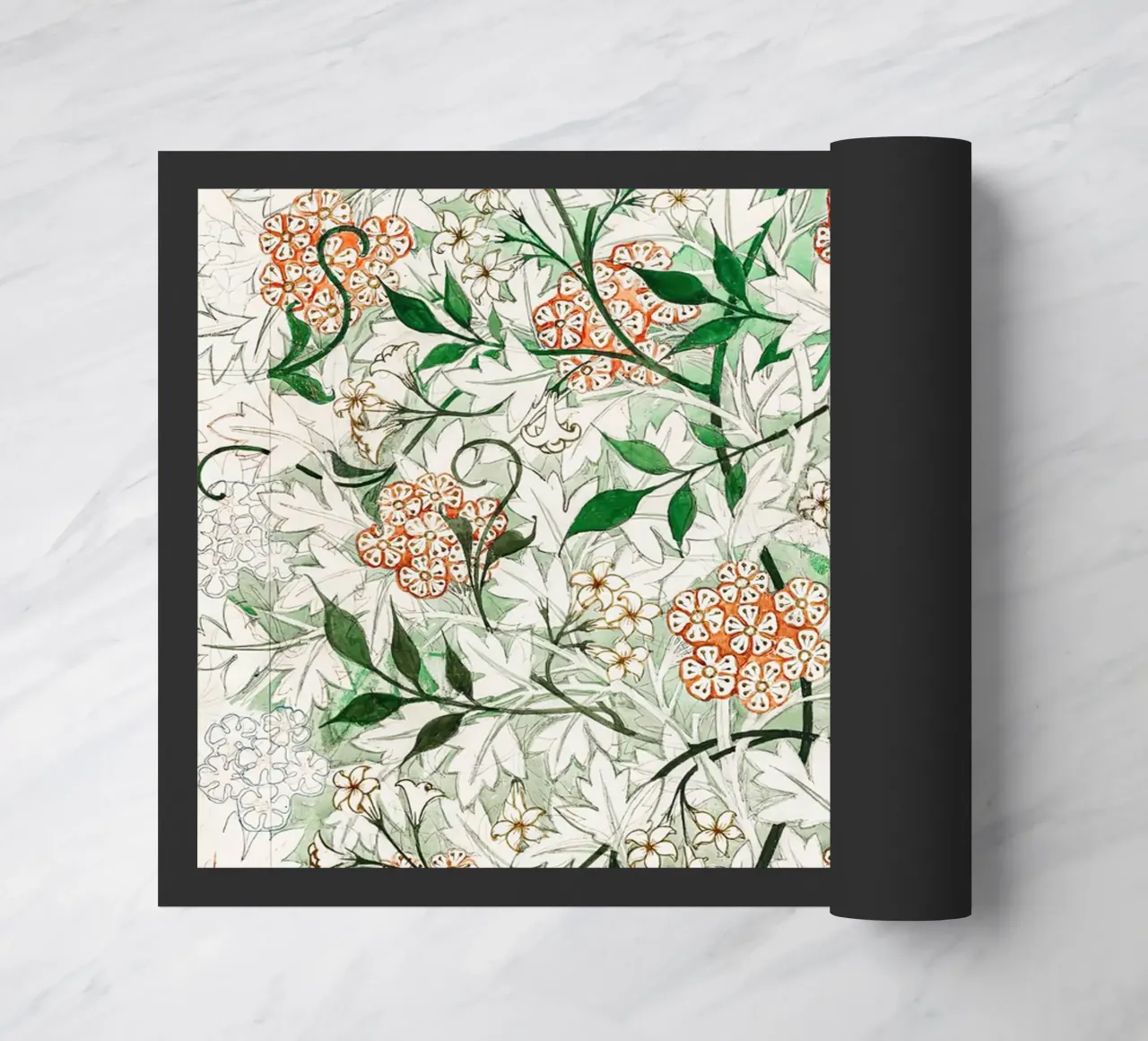 William Morris White Jasmine Pattern Botanical doormat by Jam Poster