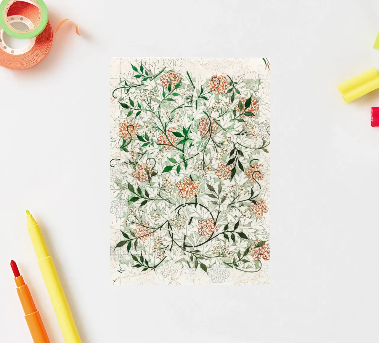 William Morris White Jasmine Pattern Botanical sticker by Jam Poster