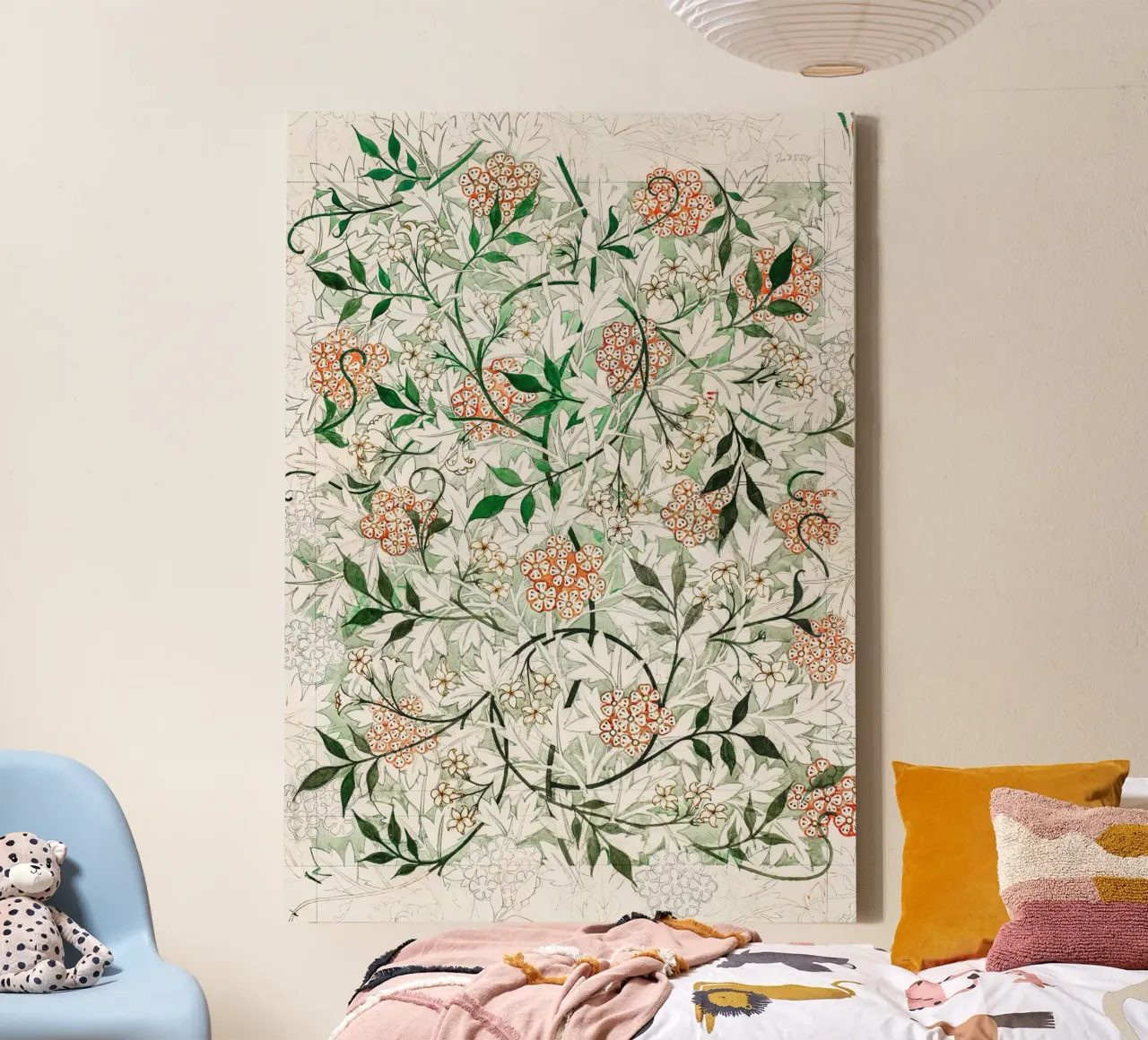 William Morris White Jasmine Pattern Botanical canvas with Floater frame by Jam Poster