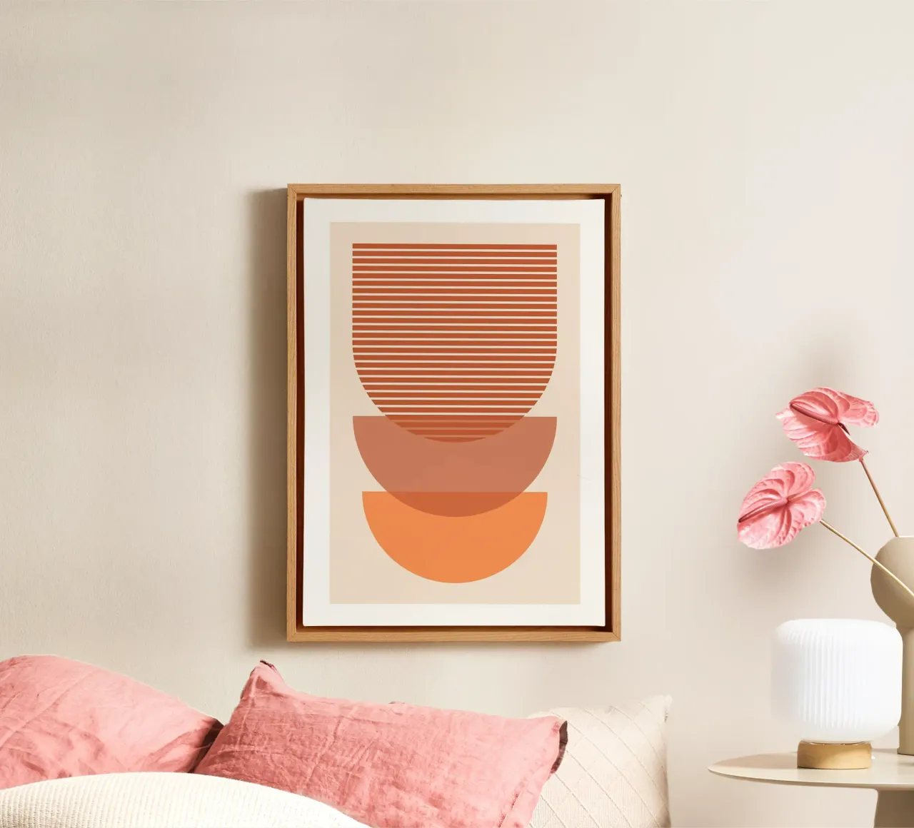 geometrische halve cirkels canvas met Baklijst van Ron Bale