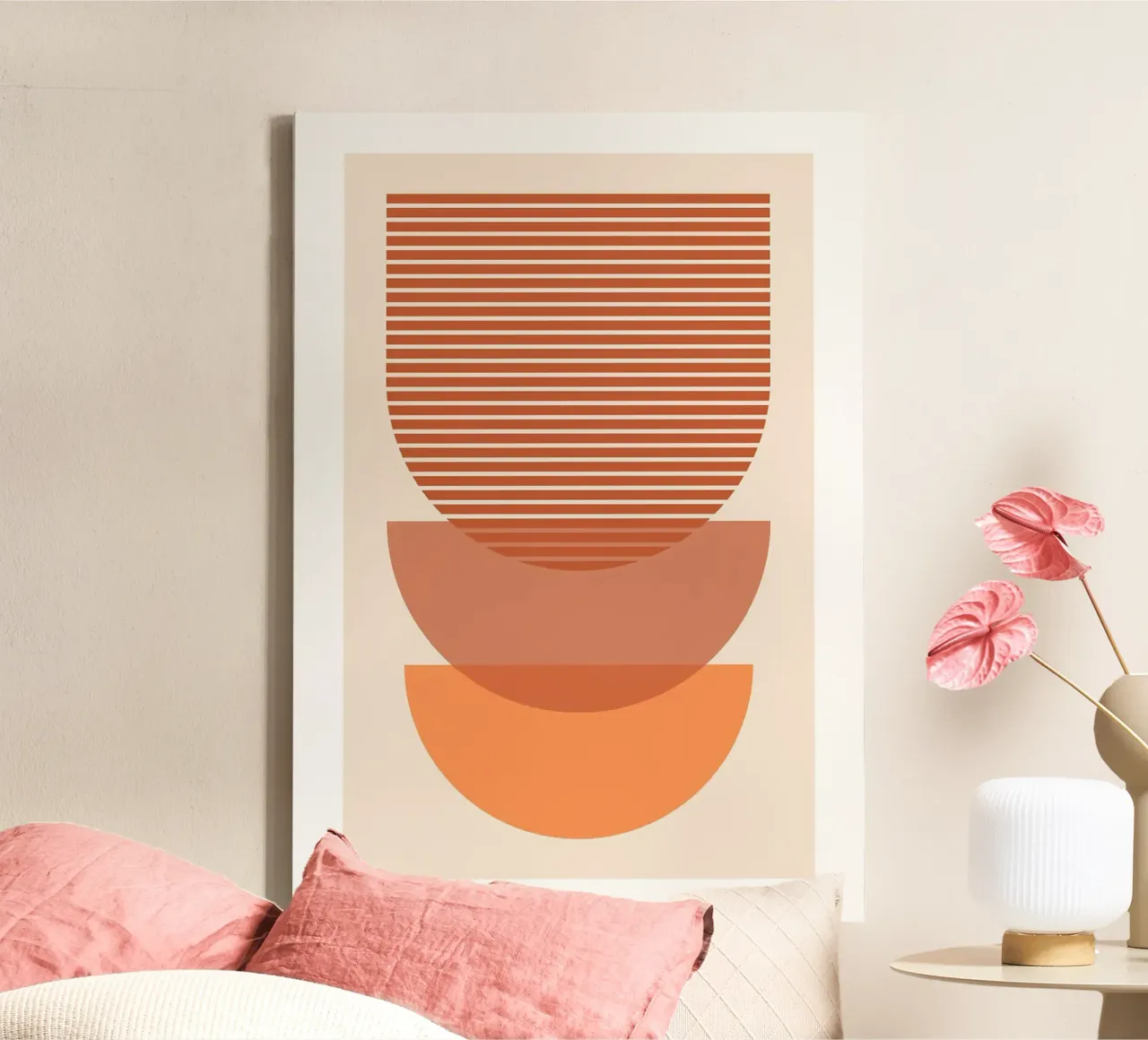 geometrische halve cirkels canvas met Baklijst van Ron Bale