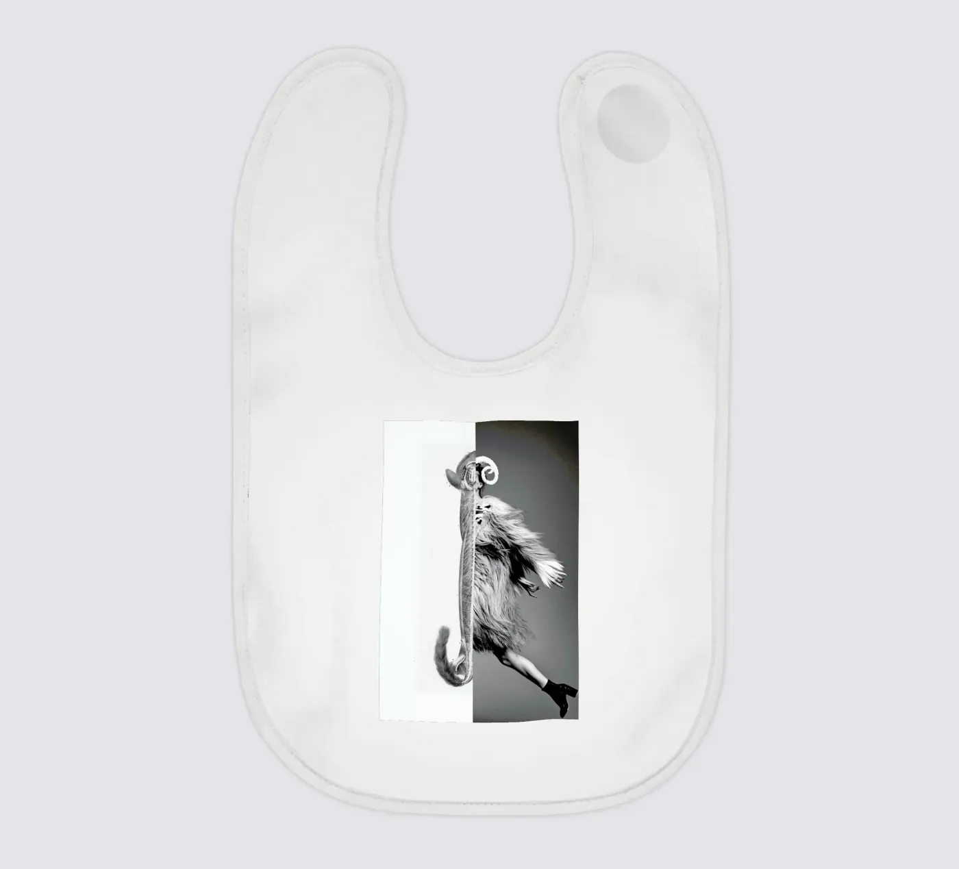 Monkey Lady baby bib by Taher Mhamdi