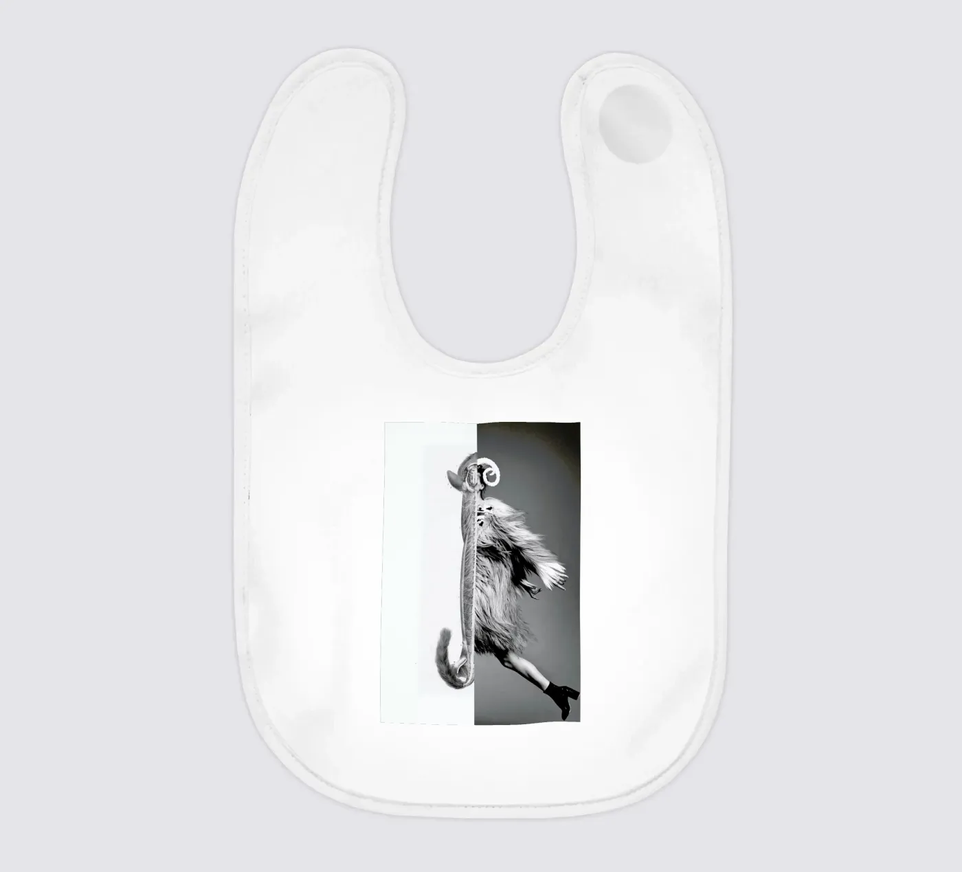 Monkey Lady baby bib by Taher Mhamdi