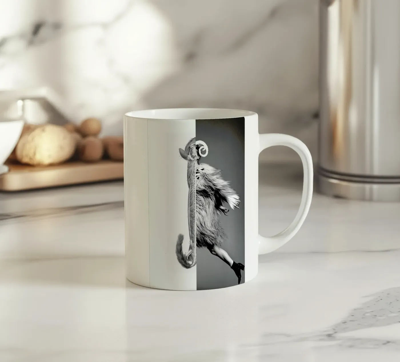 Monkey Lady ceramic mug by Taher Mhamdi