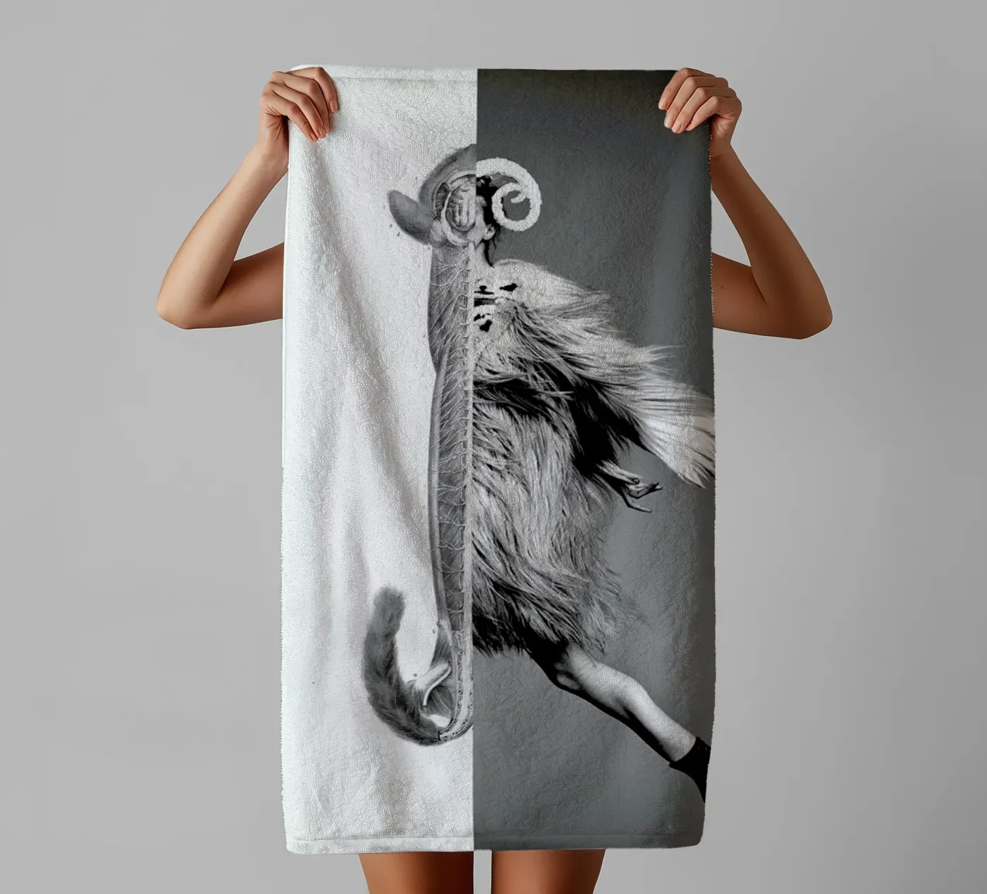 Monkey Lady towel by Taher Mhamdi