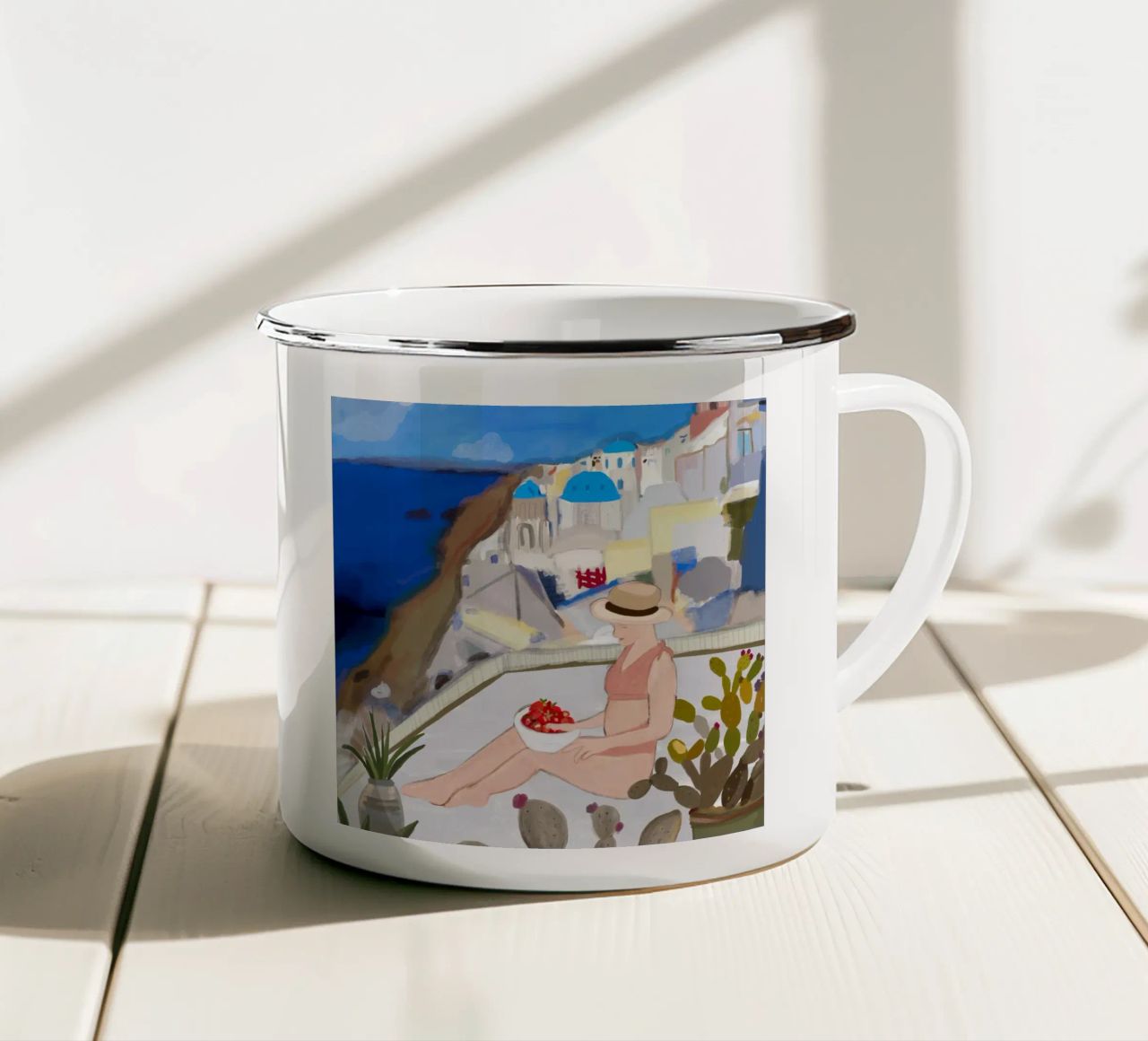 Vacanze a Santorini tazza in smalto da gulsengunel