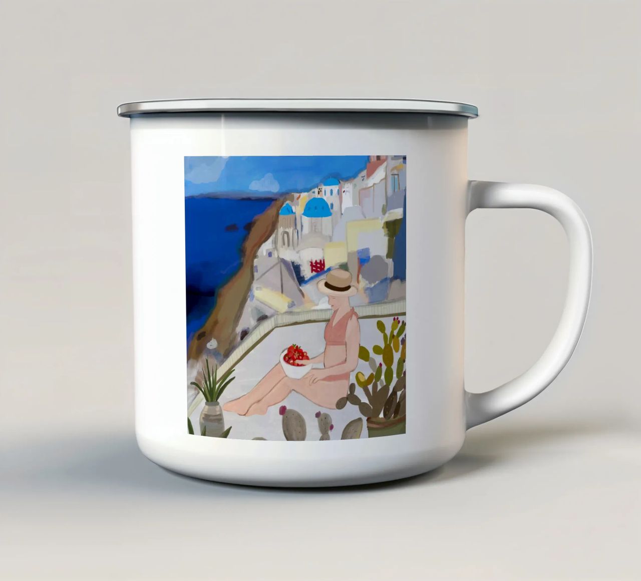 Vacanze a Santorini tazza in smalto da gulsengunel