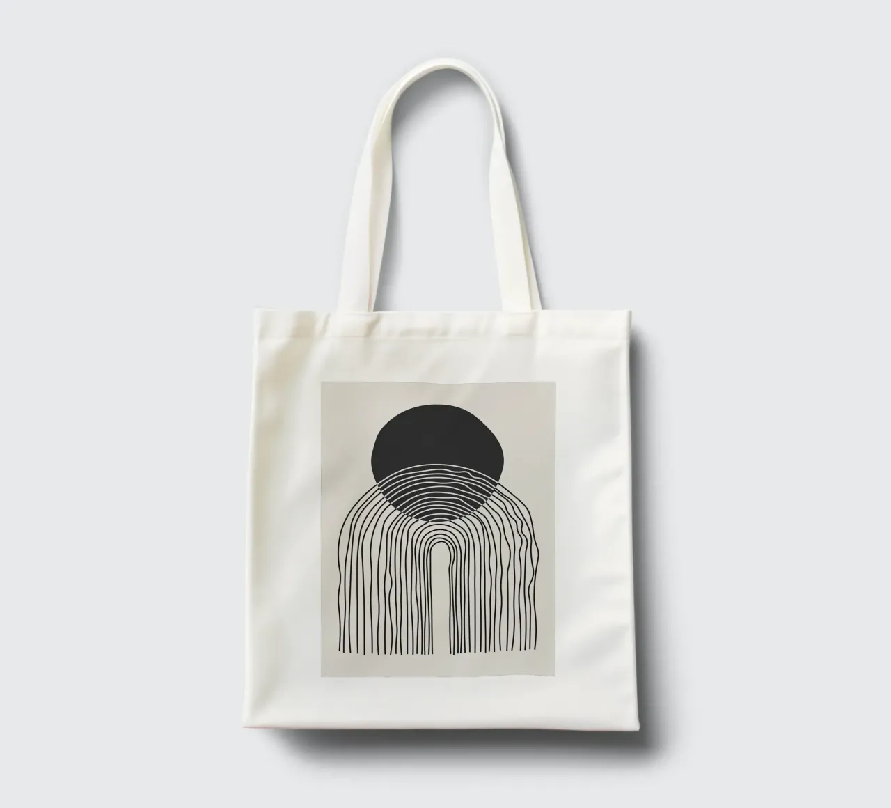 cerchio nero linee arcuate borsa in juta da Ron Bale