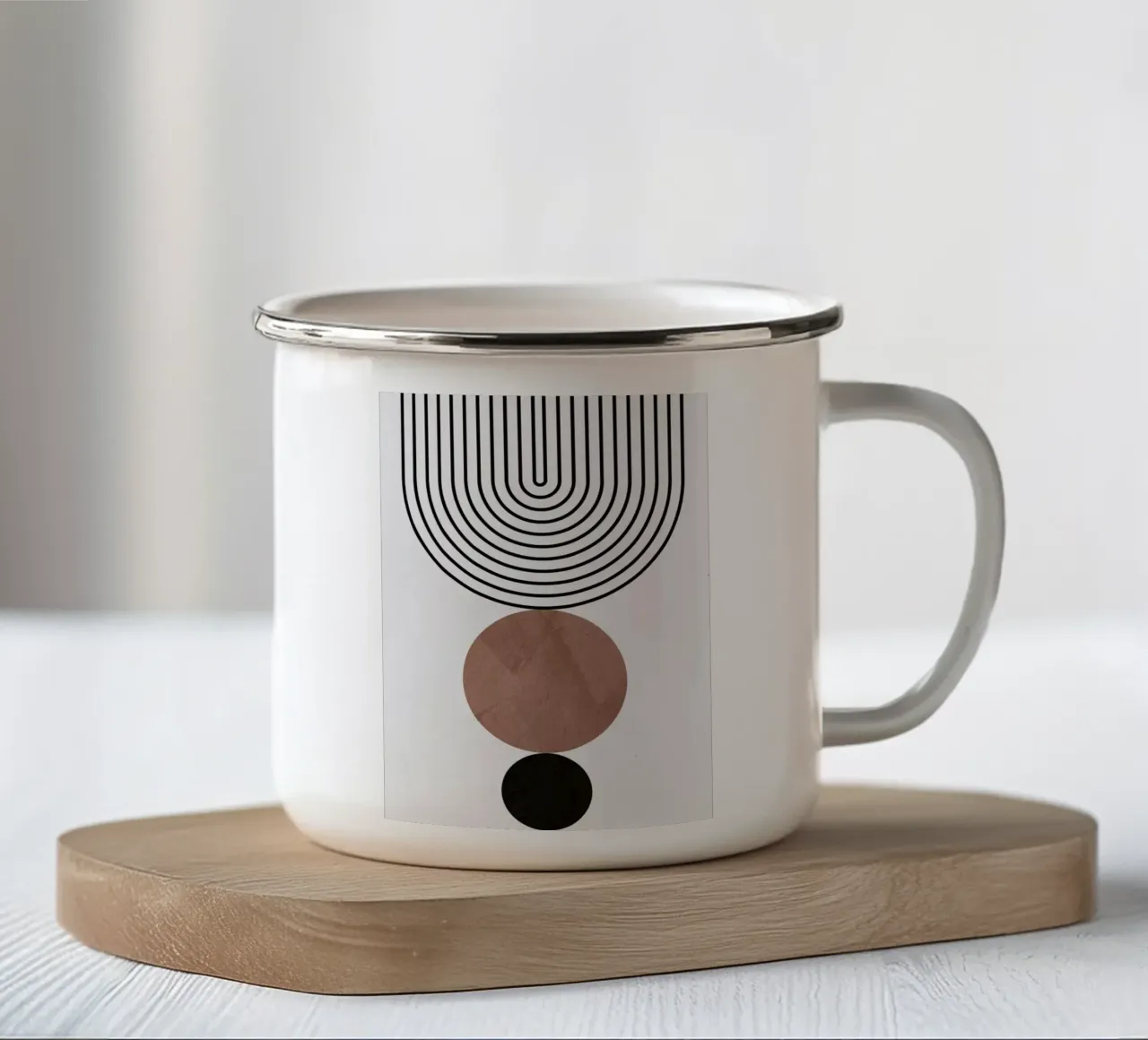 linee cerchi forme astratte tazza in smalto da Ron Bale