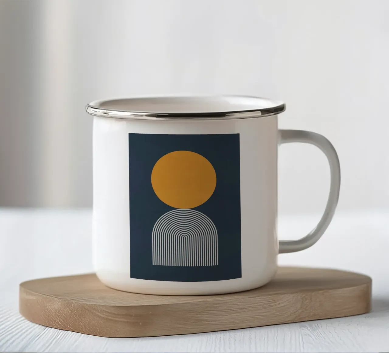 circle abstract shape enamel mug by Ron Bale