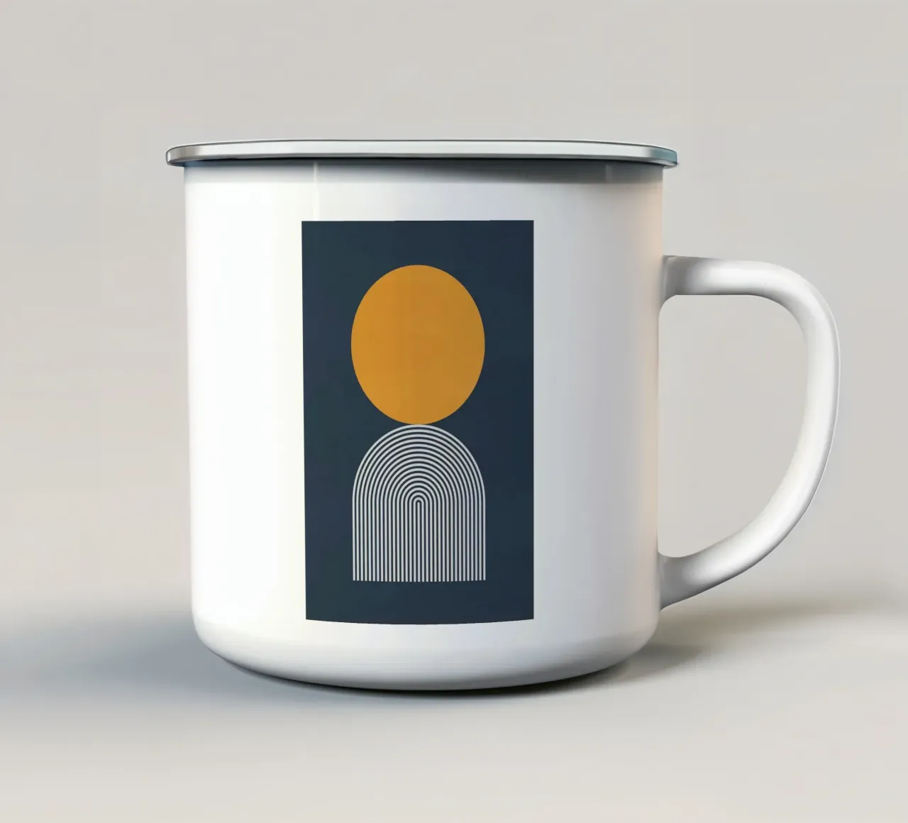 circle abstract shape enamel mug by Ron Bale