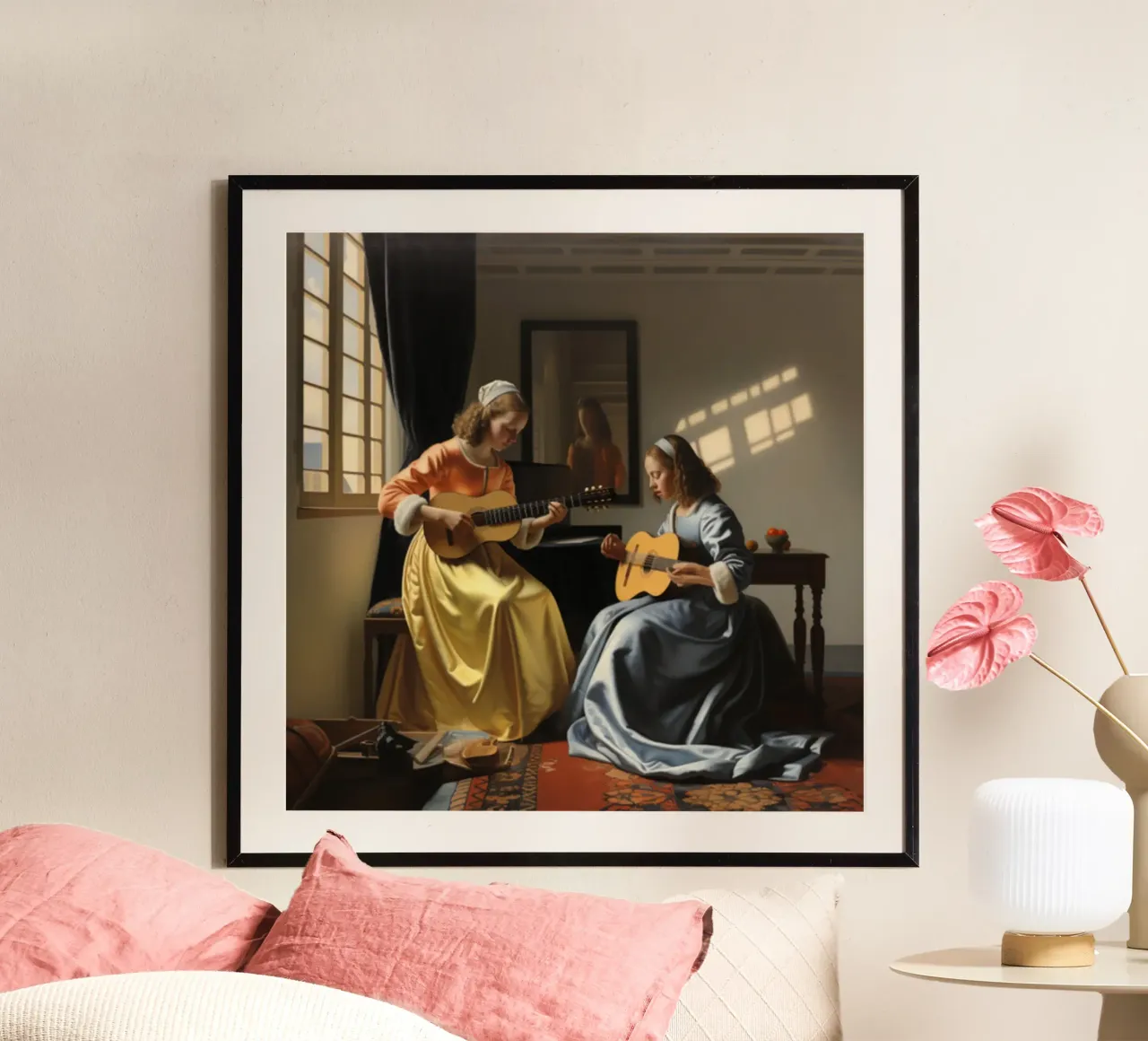 donna suona la chitarra poster con telaio in legno da The Dinda