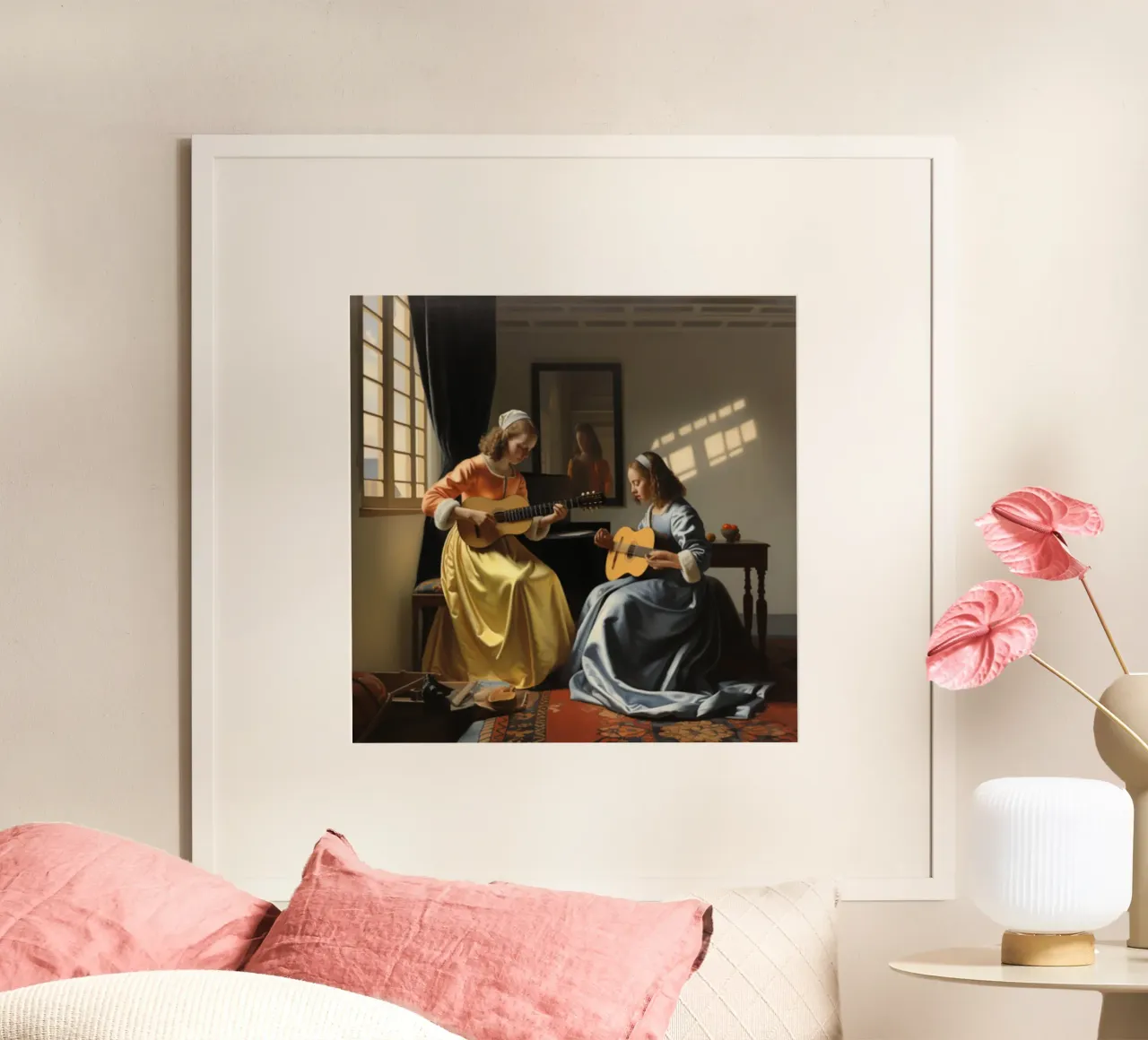 donna suona la chitarra poster con telaio in legno da The Dinda