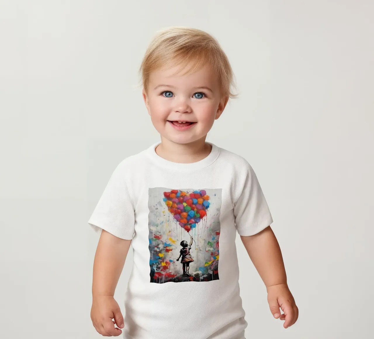 Ragazza con pallone arcobaleno maglietta neonato da Martin studio