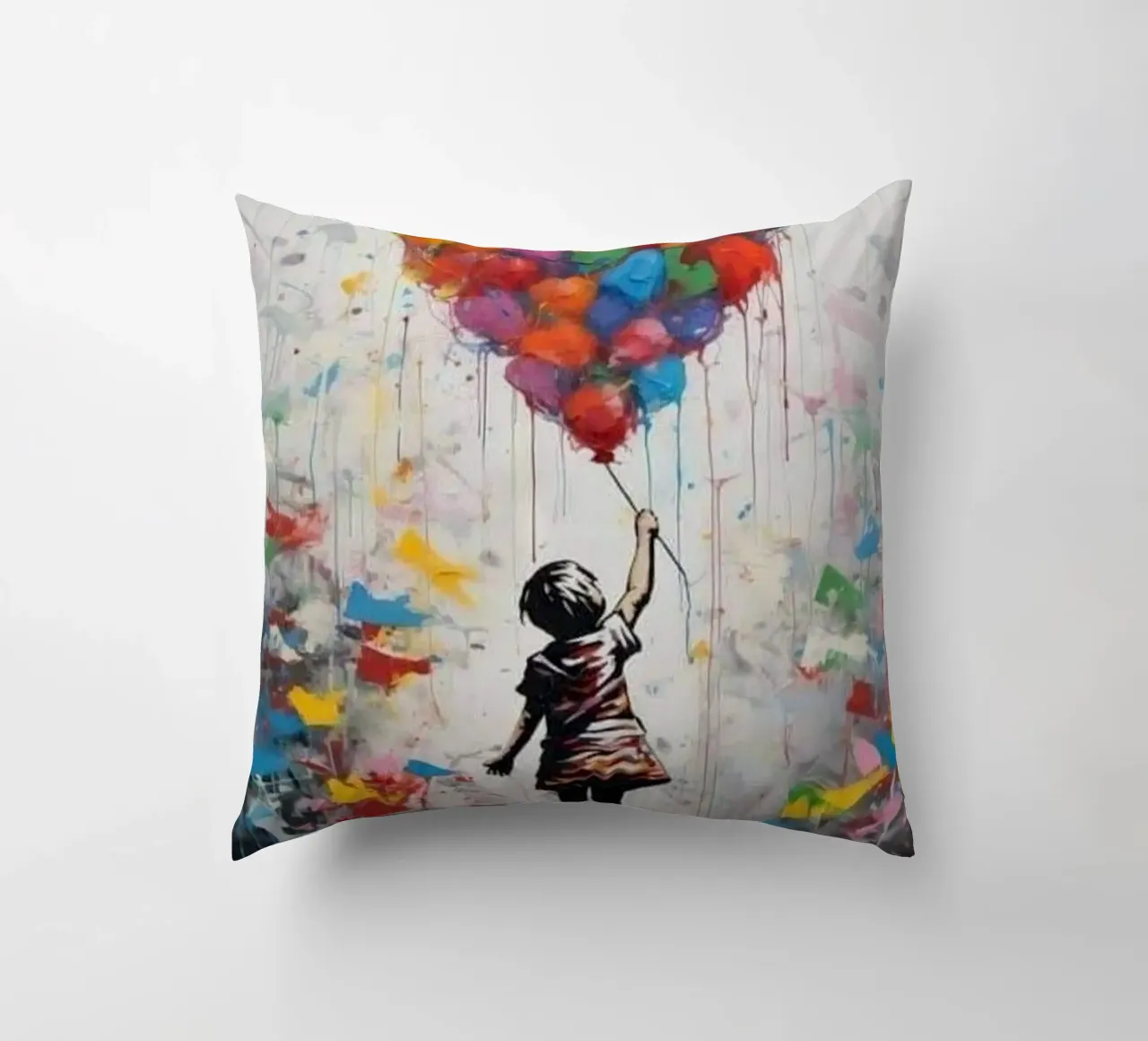 Meisje Met Regenboog Ballon kussen van Martin studio