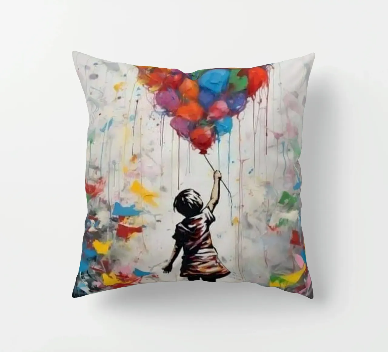 Meisje Met Regenboog Ballon kussen van Martin studio