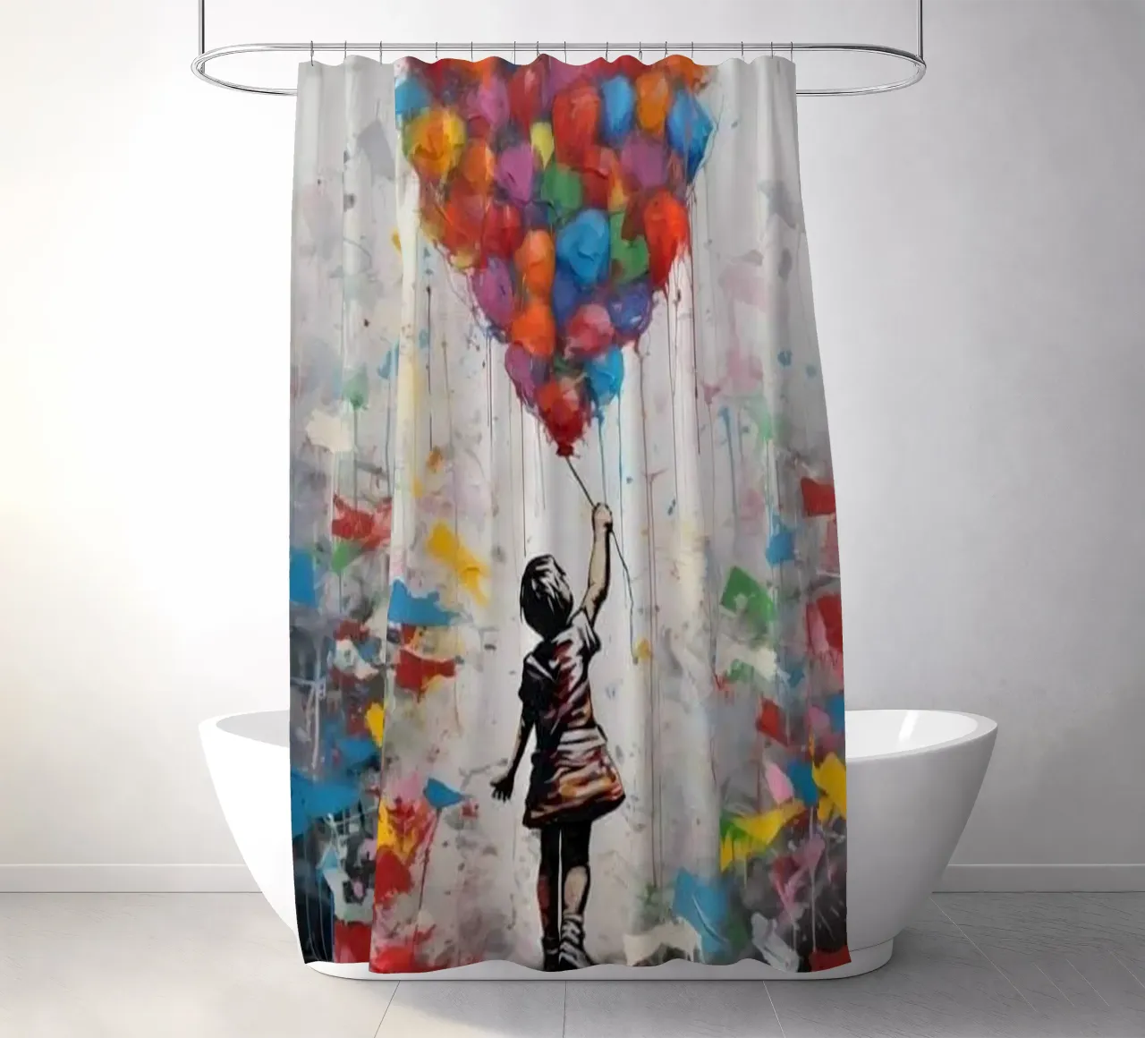 Ragazza con pallone arcobaleno tenda da doccia da Martin studio