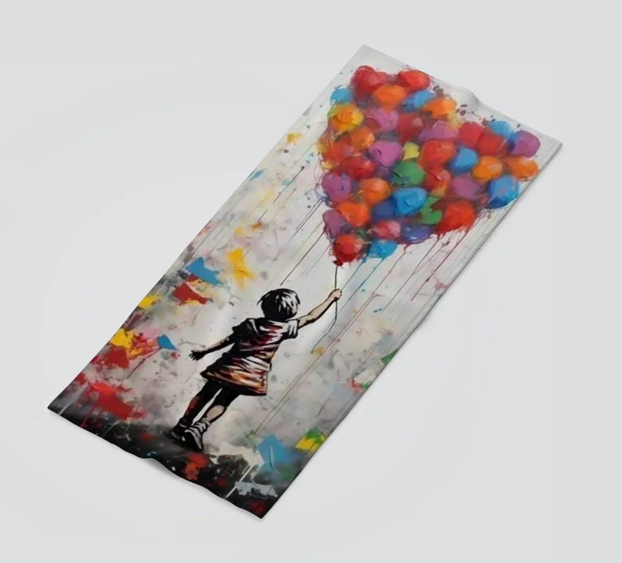Girl With Rainbow Ballon beach towel by Martin studio
