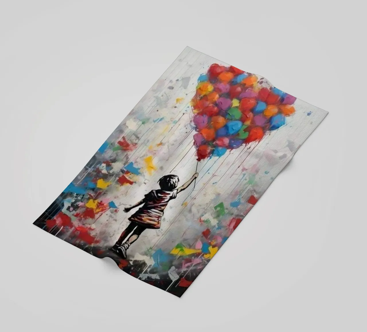 Girl With Rainbow Ballon beach towel by Martin studio