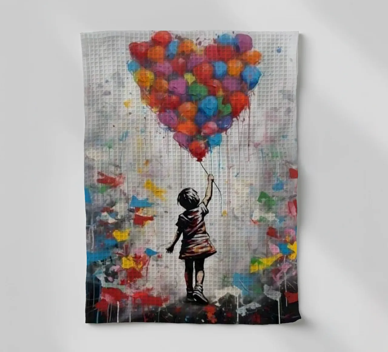 Chica con globo arco iris paño de cocina de Martin studio