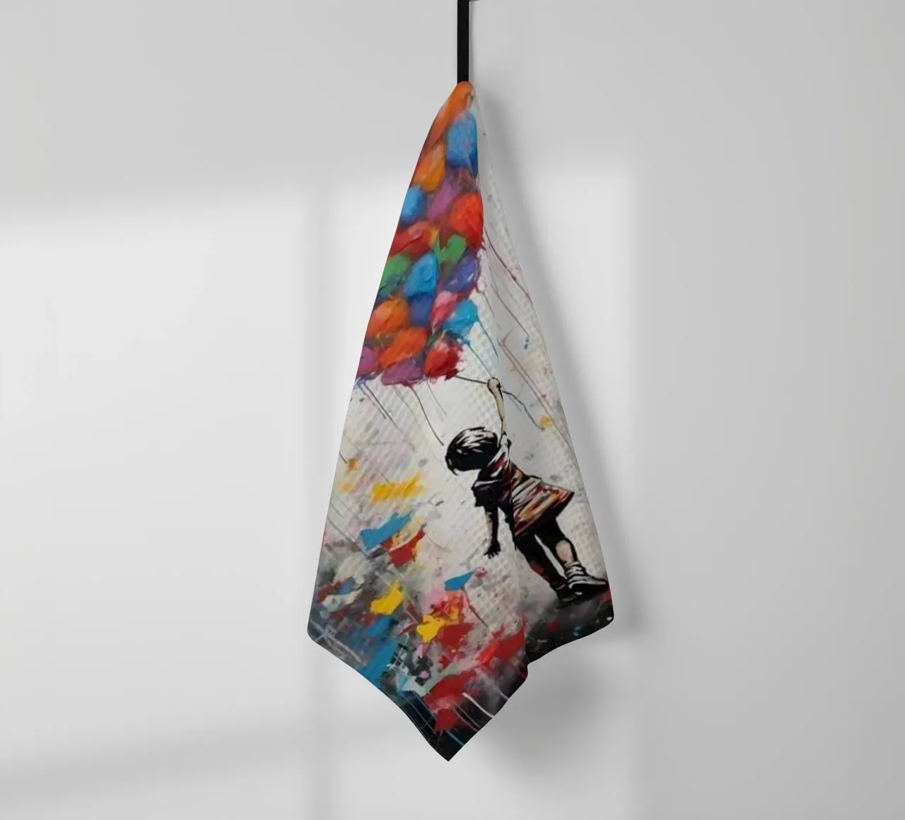 Chica con globo arco iris paño de cocina de Martin studio