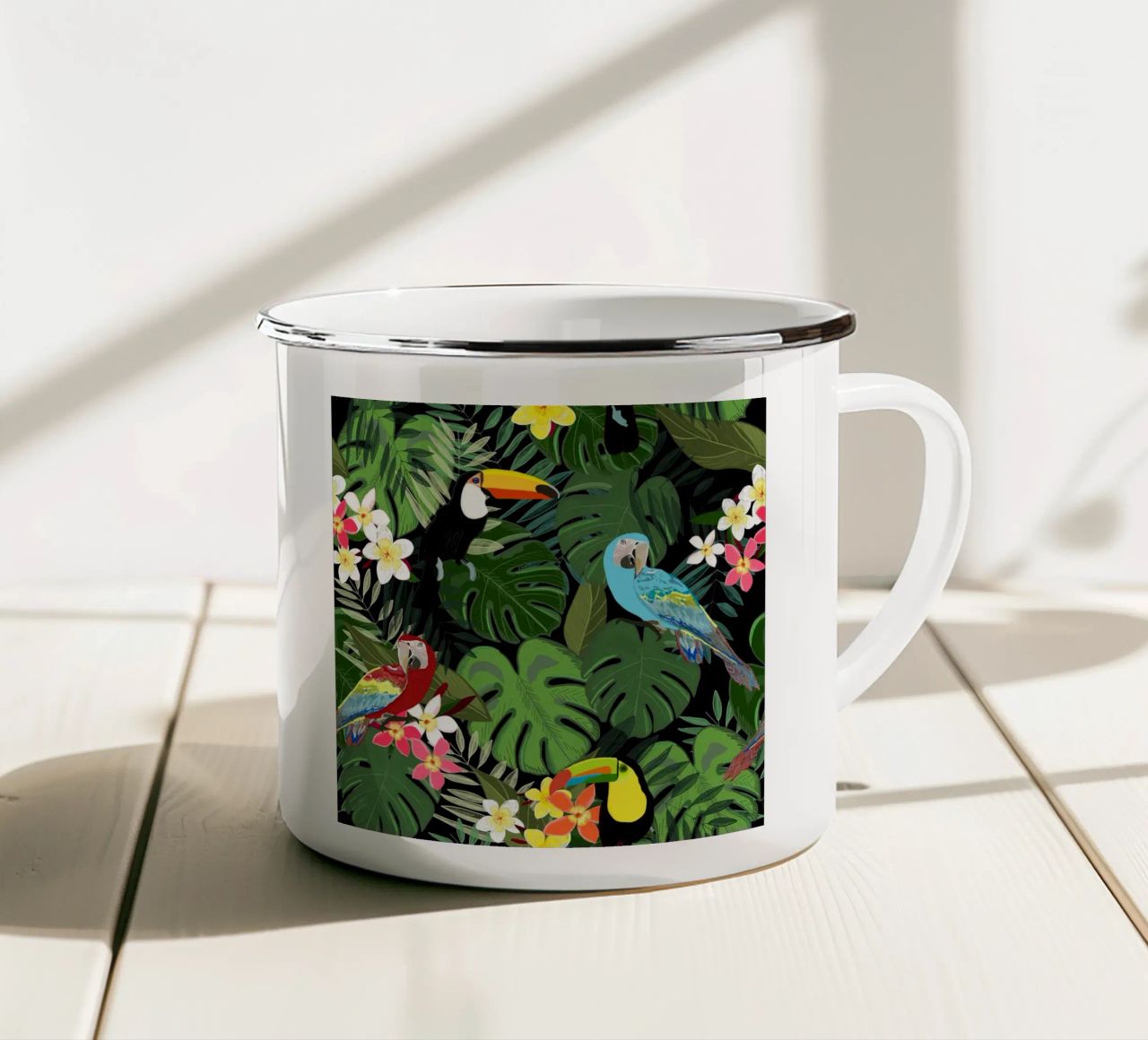 Uccelli della foresta tropicale tazza in smalto da gulsengunel
