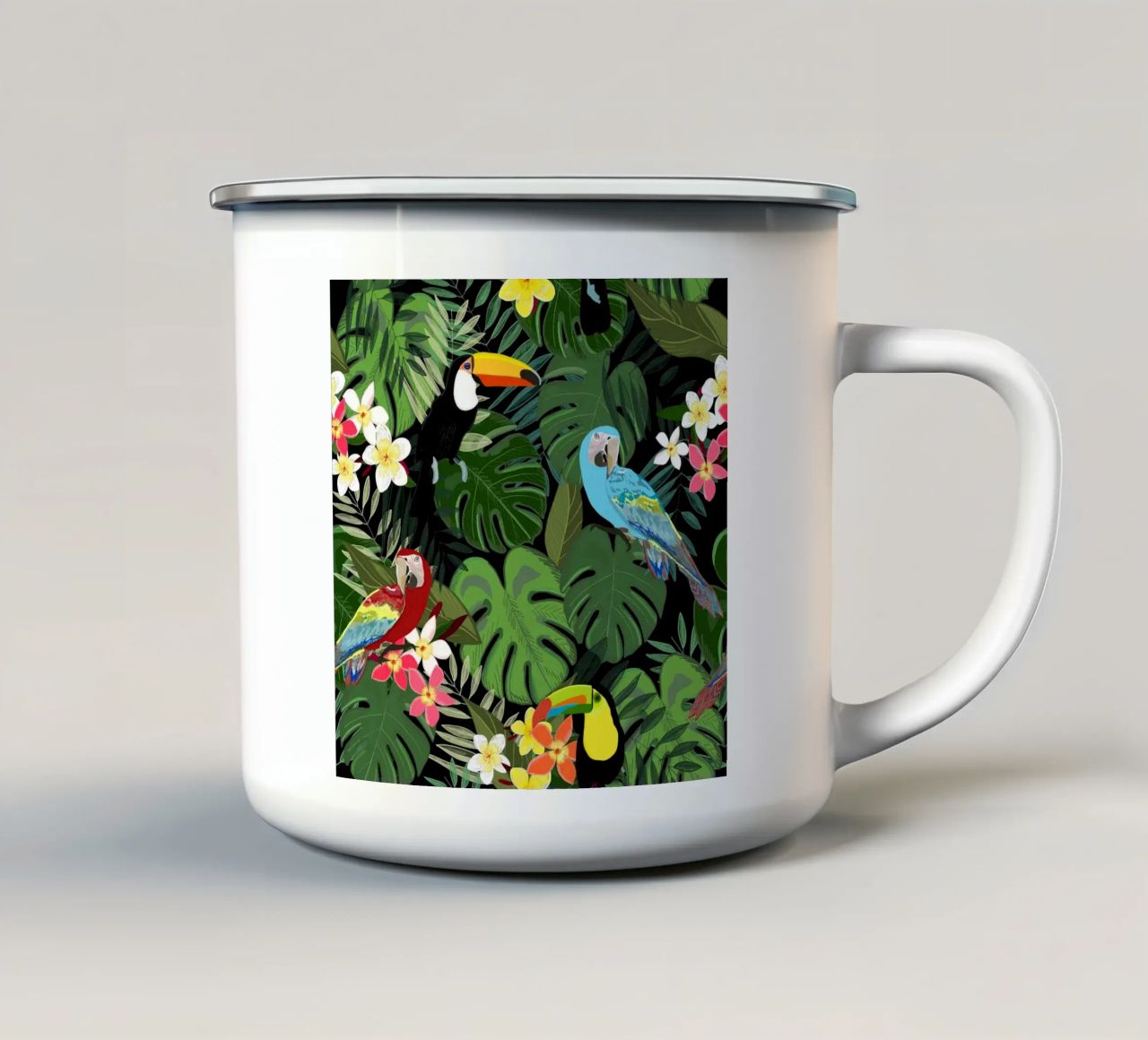 Uccelli della foresta tropicale tazza in smalto da gulsengunel