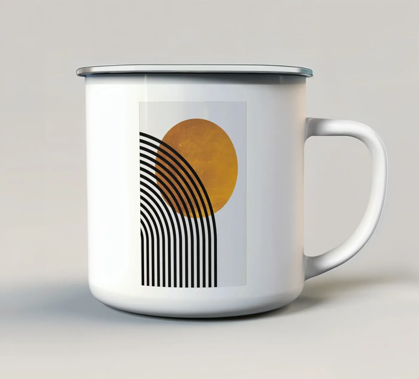 circle line-pattern enamel mug by Ron Bale