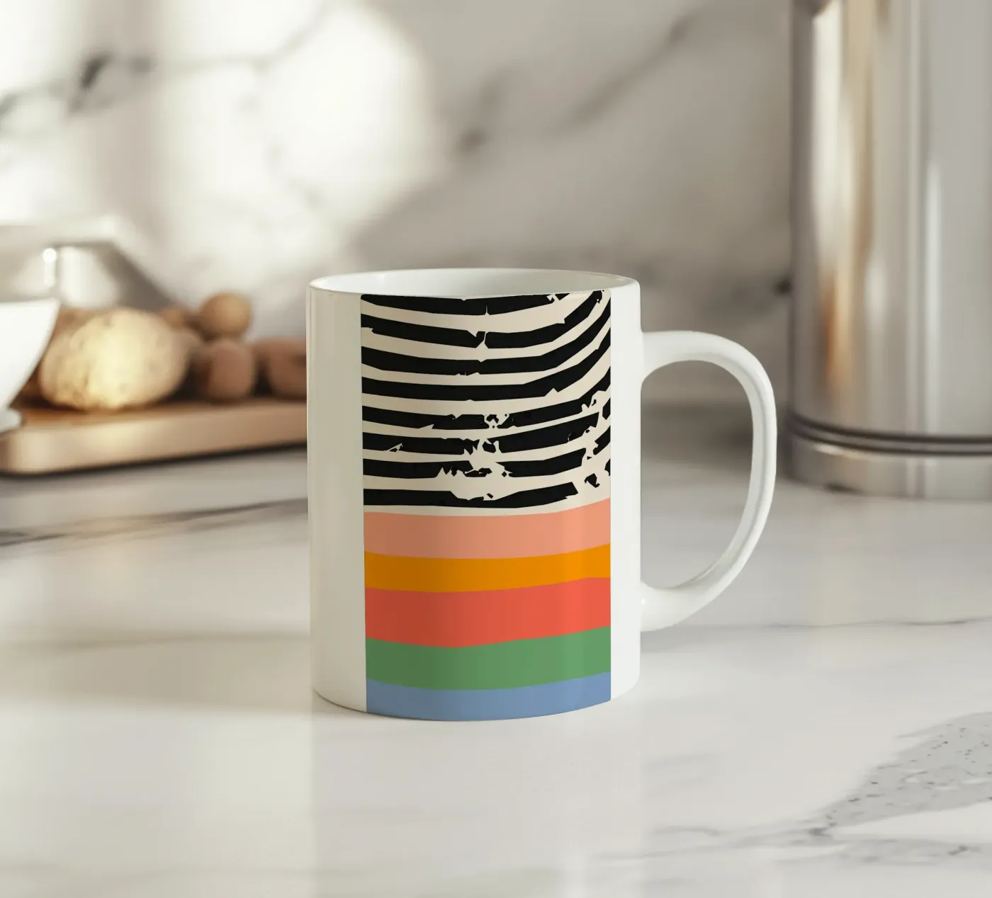 stripes lines pattern ceramic mug by Ron Bale