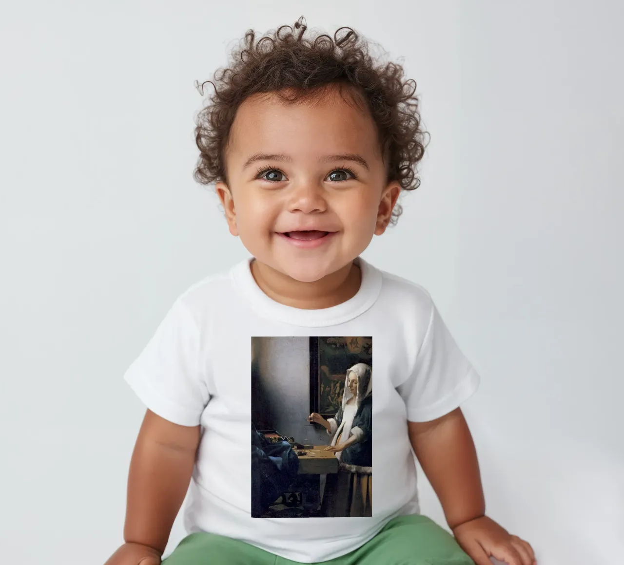 woman weighing gold baby t-shirt by The Dinda