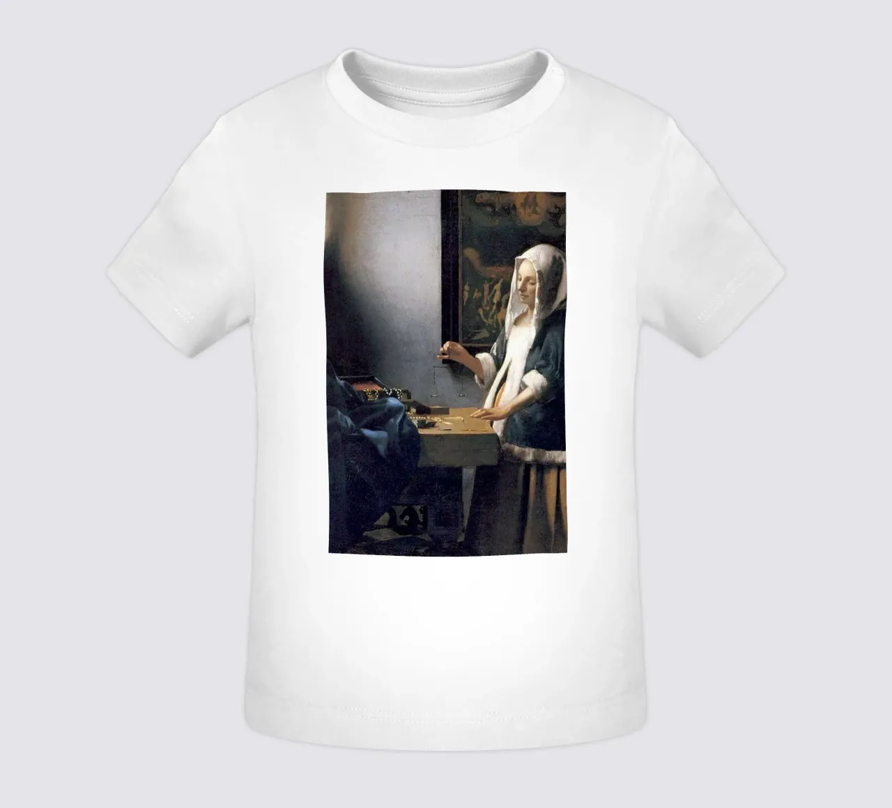 woman weighing gold baby t-shirt by The Dinda