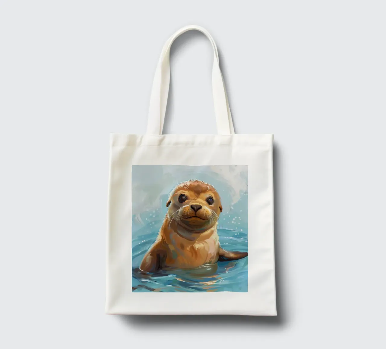 Playful Sea Lion Pup Splashes in the Water, Radiating Joy tote bag by DesignDoodle
