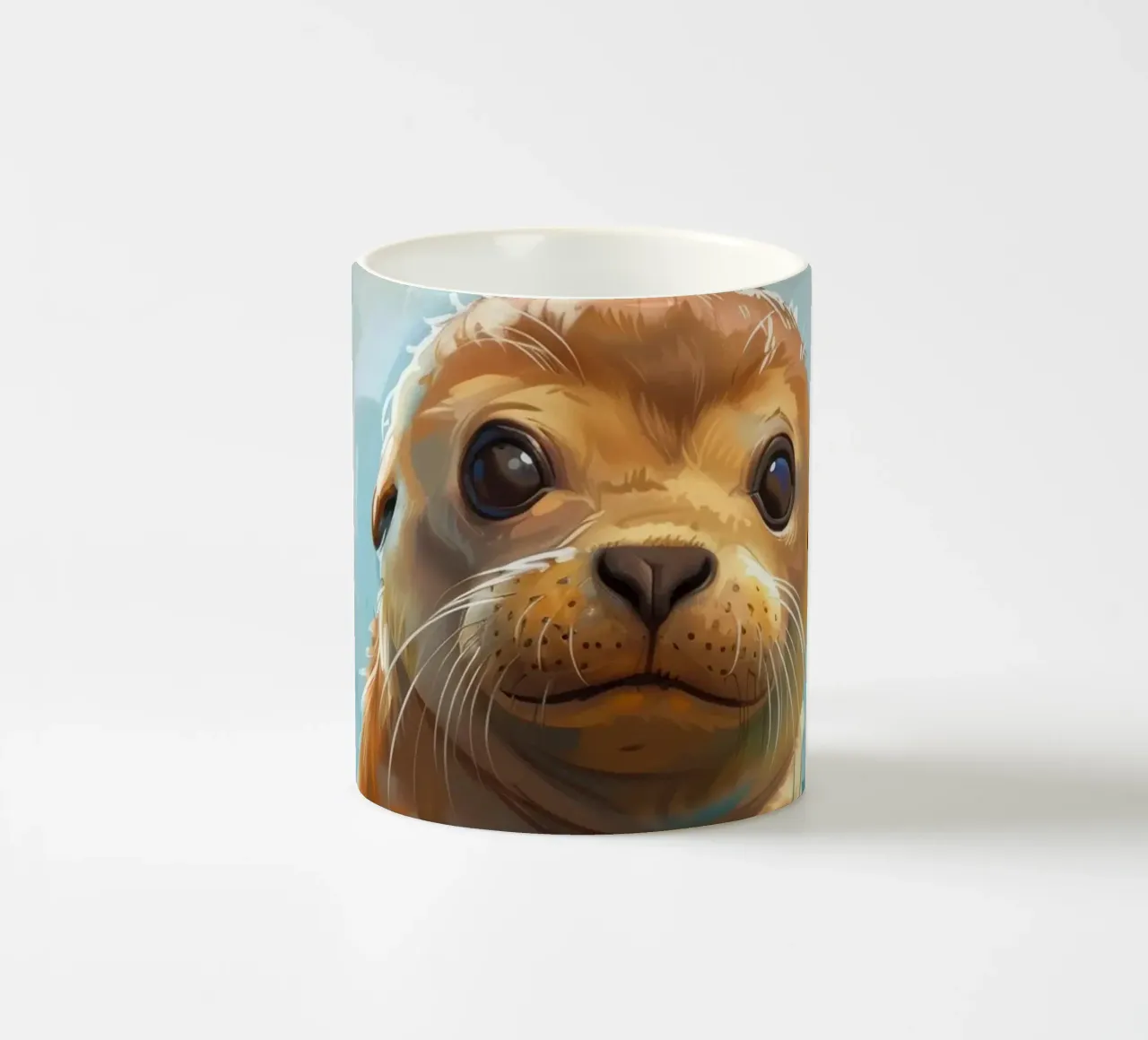 Speelse zeeleeuwpup plonst in het water en straalt vreugde uit keramische mok van DesignDoodle
