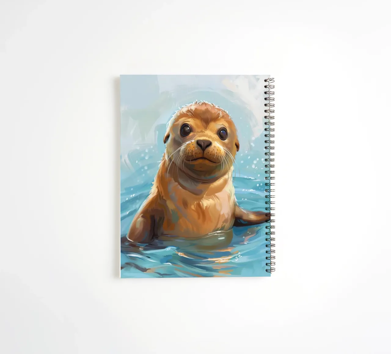 Un cucciolo di leone marino giocoso sguazza nell'acqua, emanando gioia diario ad anelli da DesignDoodle