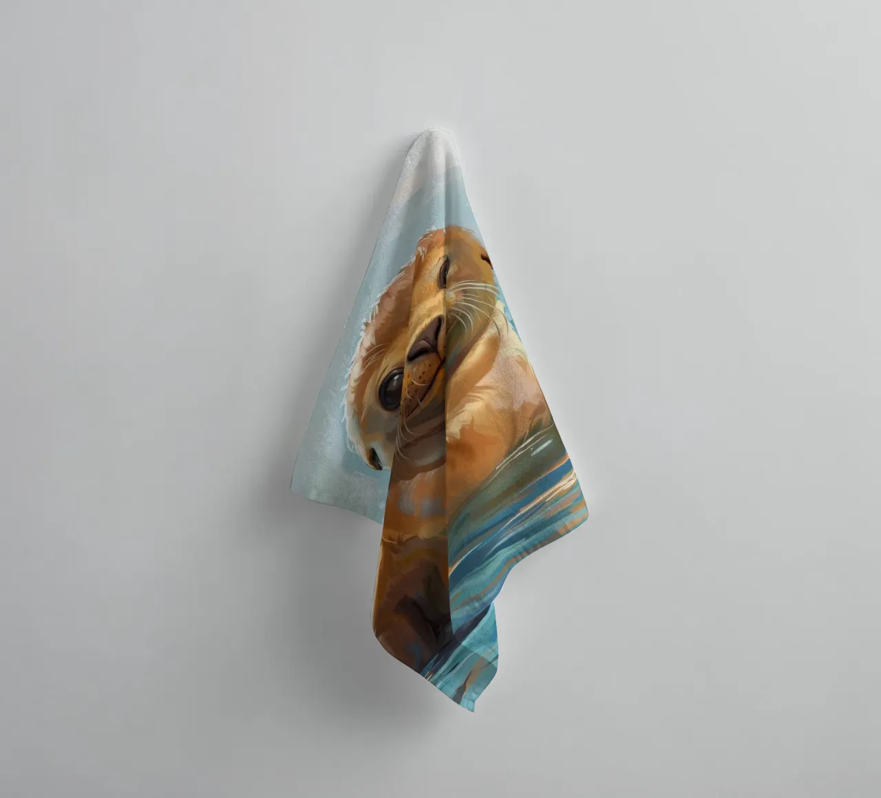 Speelse zeeleeuwpup plonst in het water en straalt vreugde uit badhanddoek van DesignDoodle