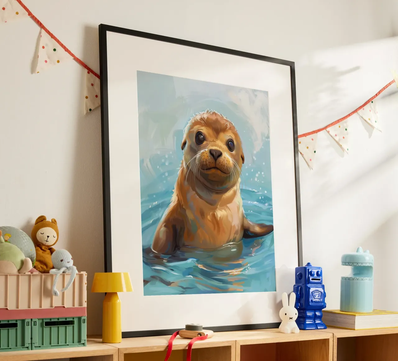 Speelse zeeleeuwpup plonst in het water en straalt vreugde uit hahnemühle van DesignDoodle