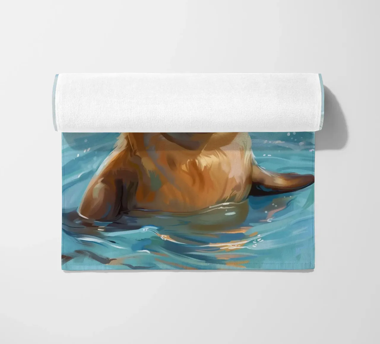 Playful Sea Lion Pup Splashes in the Water, Radiating Joy beach towel by DesignDoodle