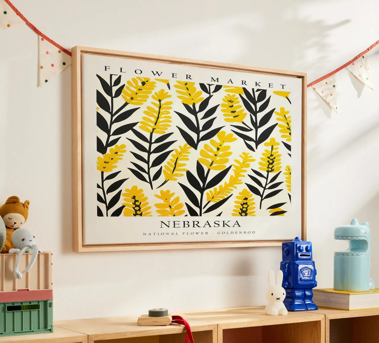 Nebraska Blumenmarkt Leinwand mit Schattenfugenrahmen von harris shop