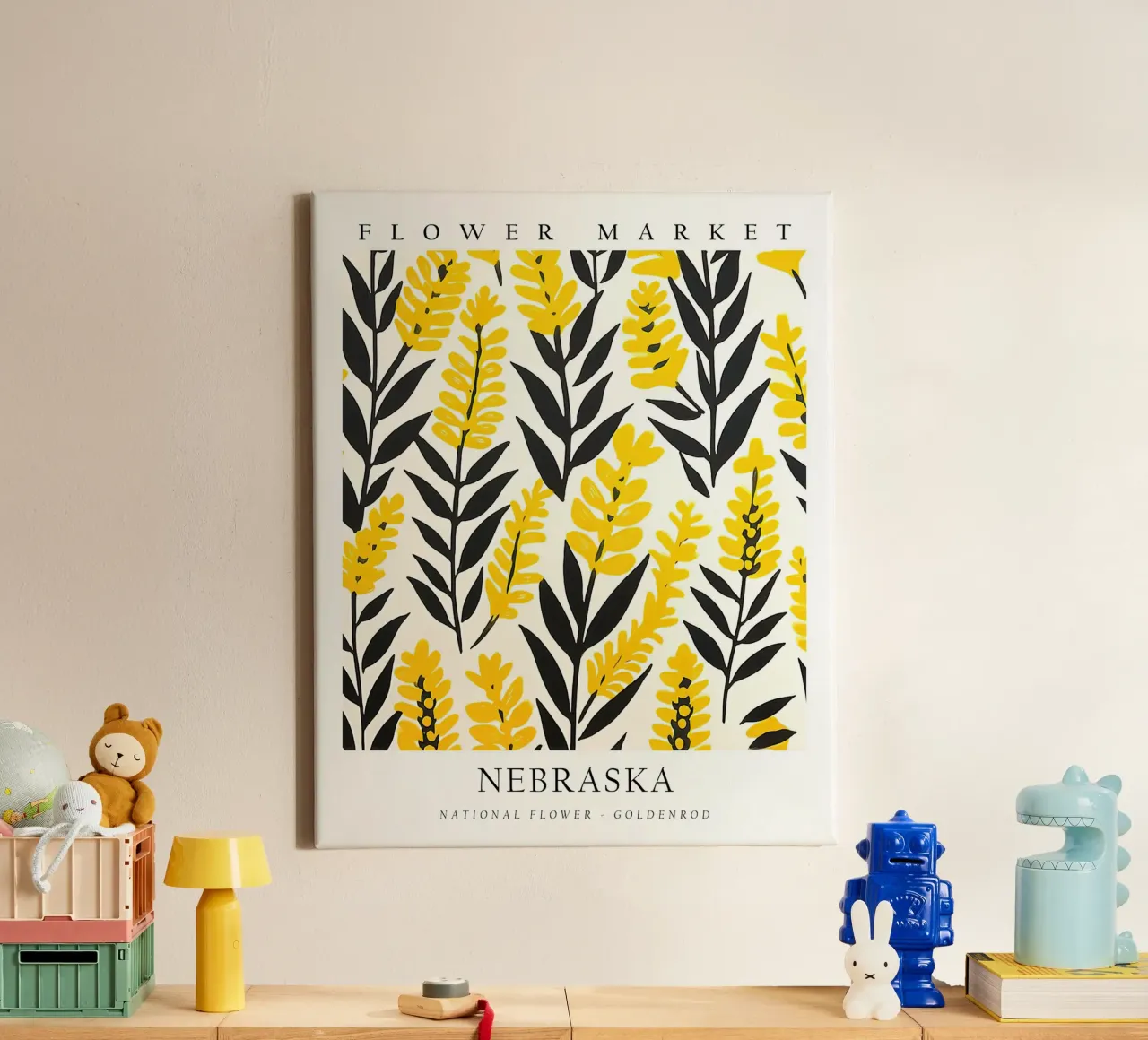 Nebraska Blumenmarkt Leinwand mit Schattenfugenrahmen von harris shop