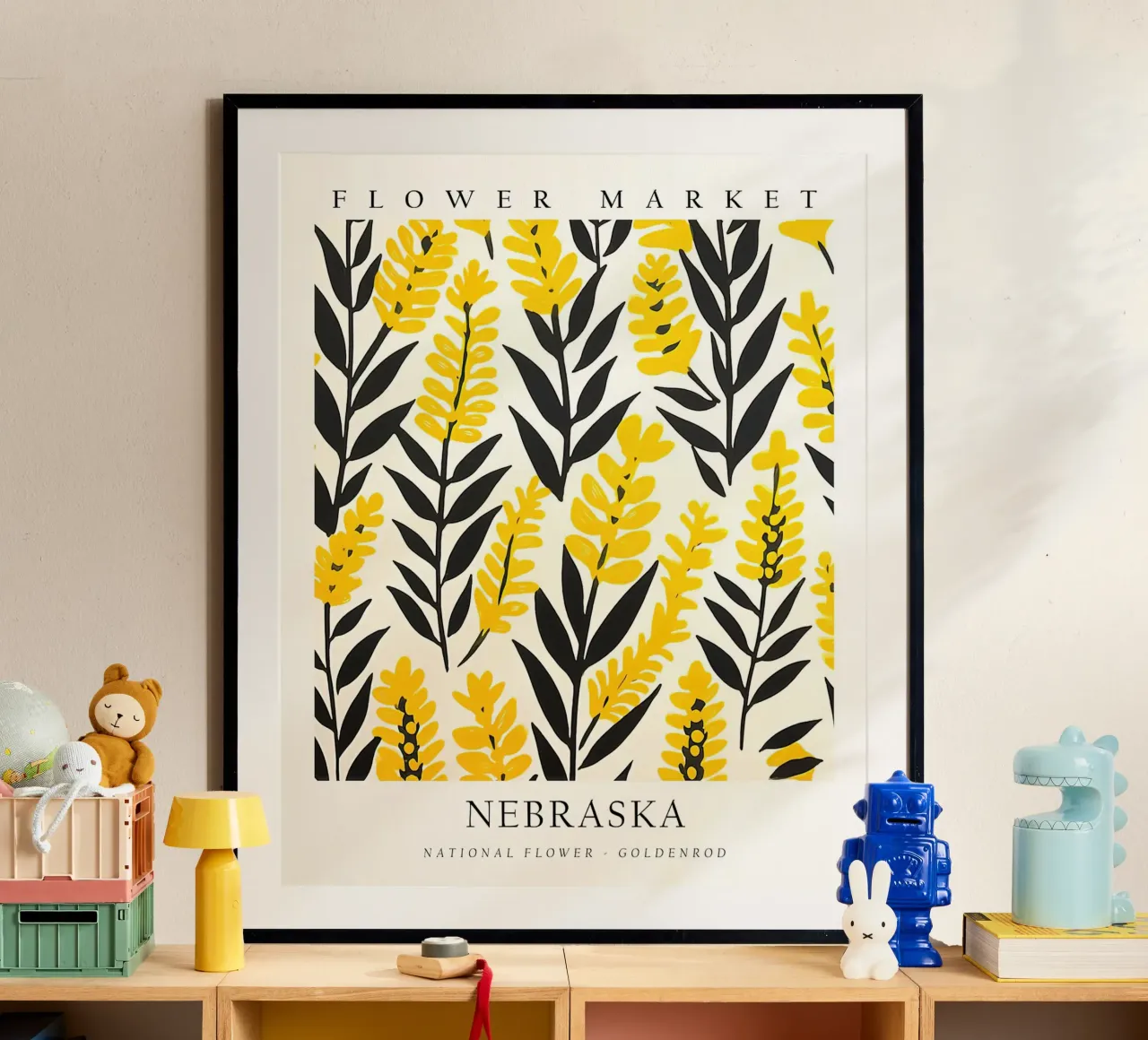 Mercato dei fiori del Nebraska poster con telaio in alluminio da harris shop