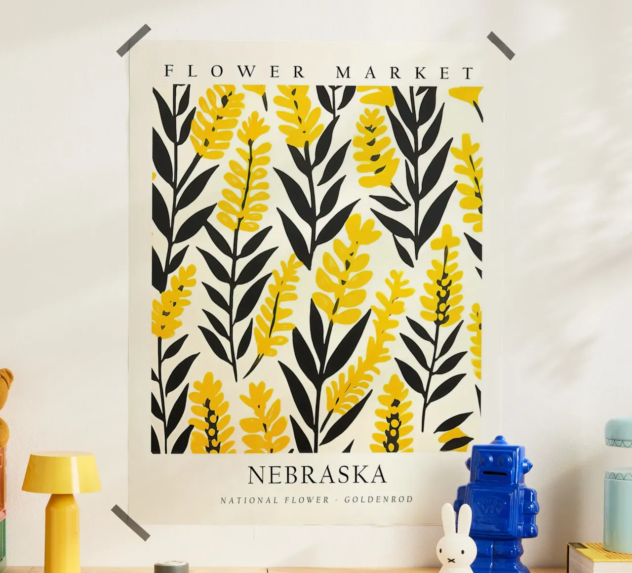 Mercato dei fiori del Nebraska poster con telaio in alluminio da harris shop