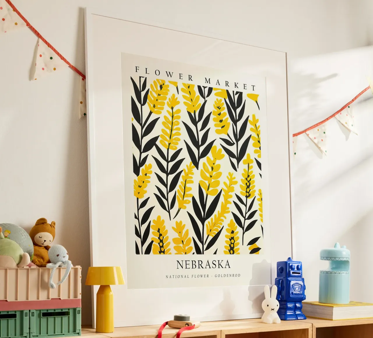Mercato dei fiori del Nebraska poster con telaio in alluminio da harris shop