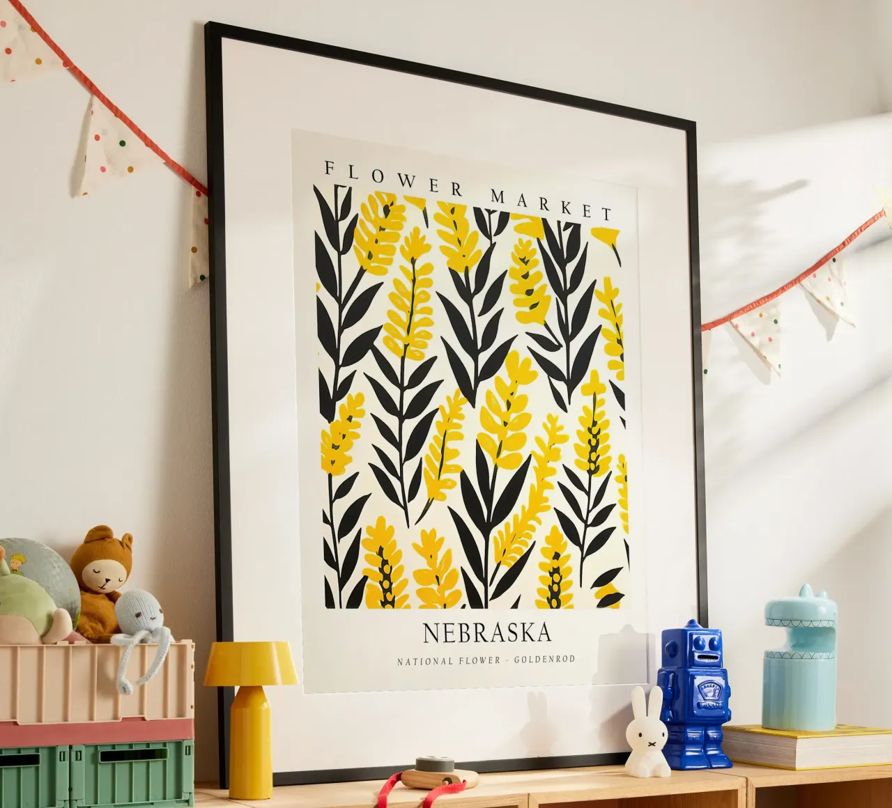 Mercato dei fiori del Nebraska poster con telaio in alluminio da harris shop